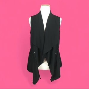 NWOT Black Knit Open Drape Vest w/Drawstring Waist